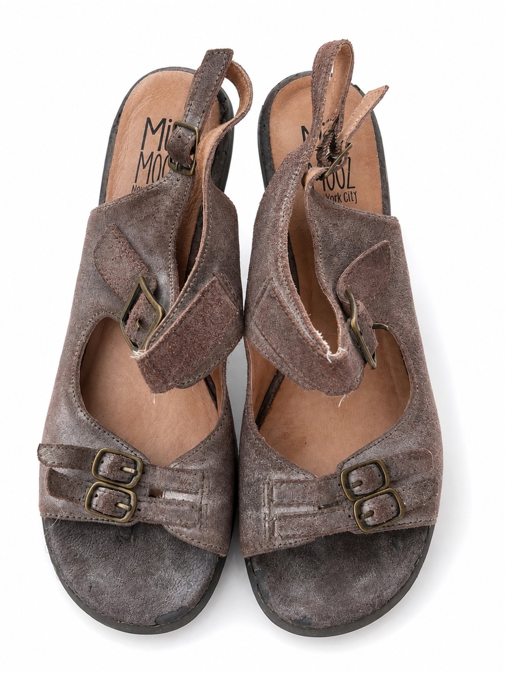Miz Mooz Brown Suede Buckle Slingback Sandals Heels Size 8 38.5